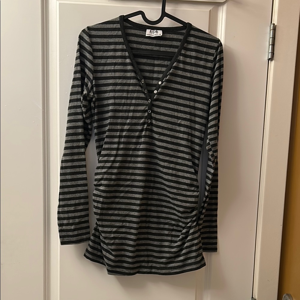 Ripe Gray Striped V-Neck maternity
